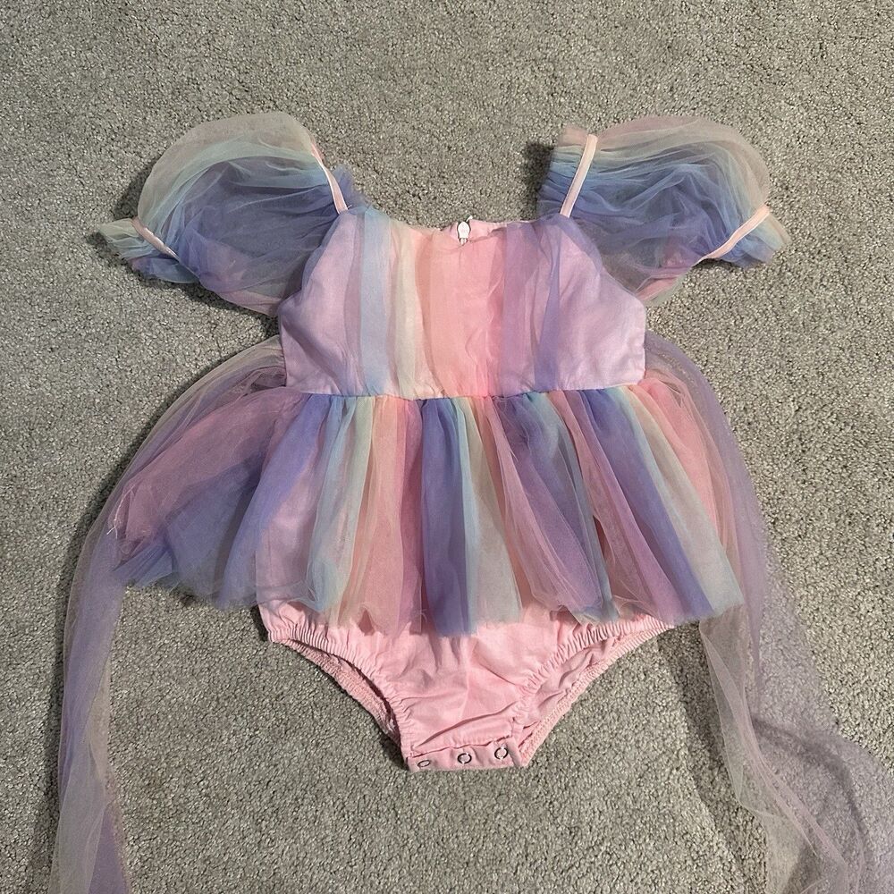 Arabella And Rose Unicorn Party Baby Girl Rainbow Tulle Romper Size 1 EUC